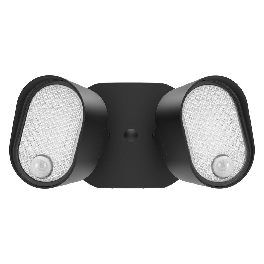 LUTEC Dual Head LED Motion Sensor Security Light Warm White Outdoor Flood Black